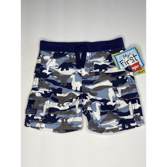 Wrangler My First Shorts Infant Boys 24M Blue Gray Dinosaur Camo Cargo New - Picture 1 of 8
